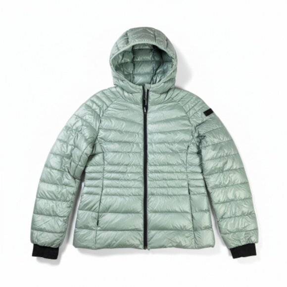 BCBG MAXAZRIA Puffer Jacket Womens Large Hooded Green Light Weight Down Filled - Picture 1 of 12